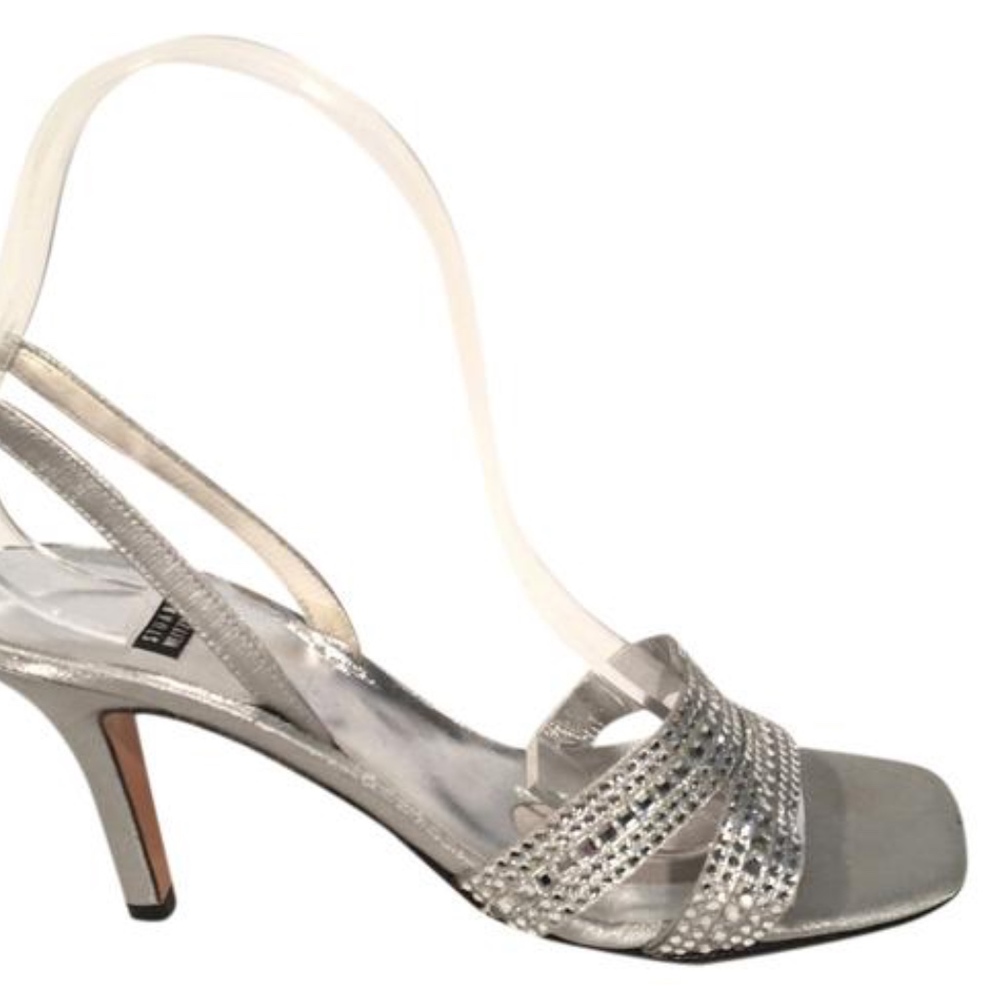 Stuart Weitzman Silver Crystal Slingback Heels